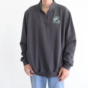 Colosseum Gray  Green Embroidered Mi State Spartans Collegiate Half Zip Sweater
